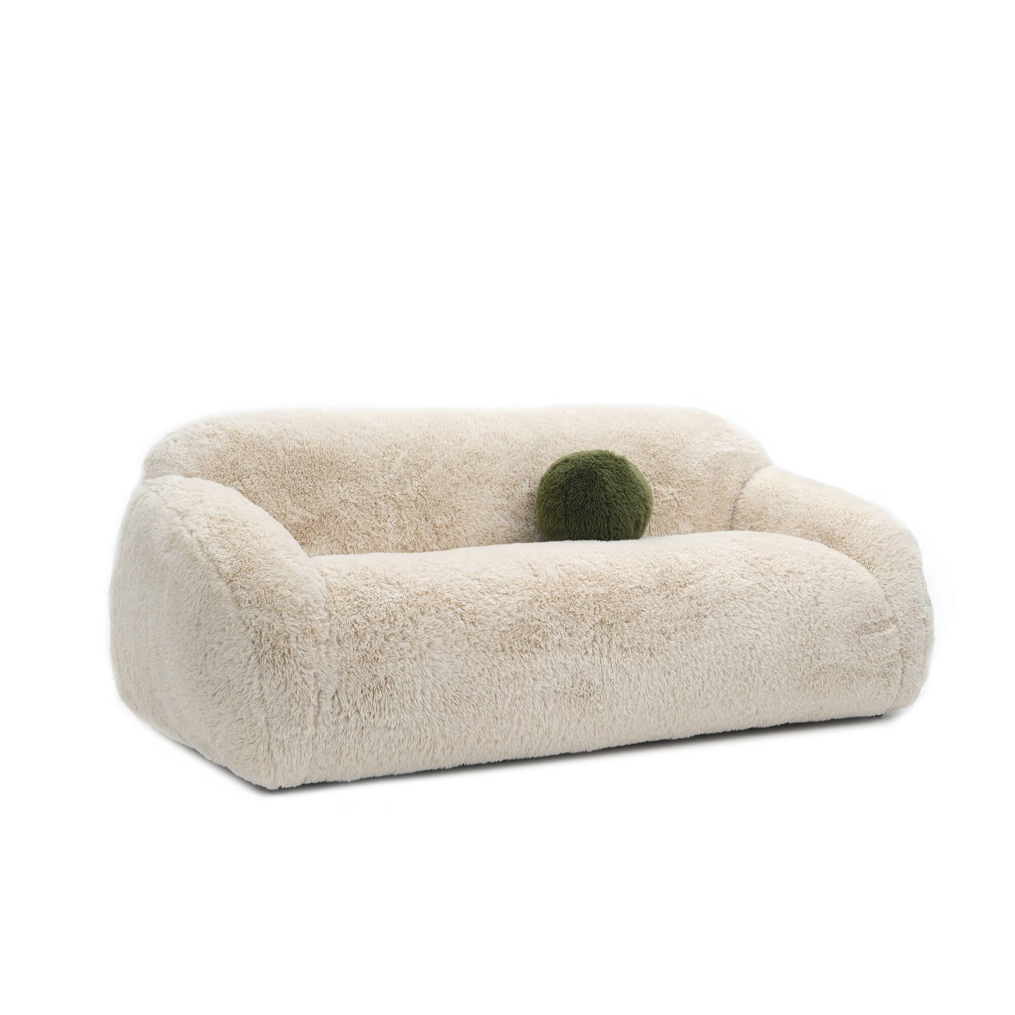 Front. Vaczon - 3-Seater Plush Faux Fur Sofa with Soft Long Pile and Luxurious Comfort for Living Rooms or Apartments - Sand.