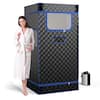 Front. Costway - Portable Steam Sauna for Home Full Body Sauna Box with 3L Steam Generator - Black.