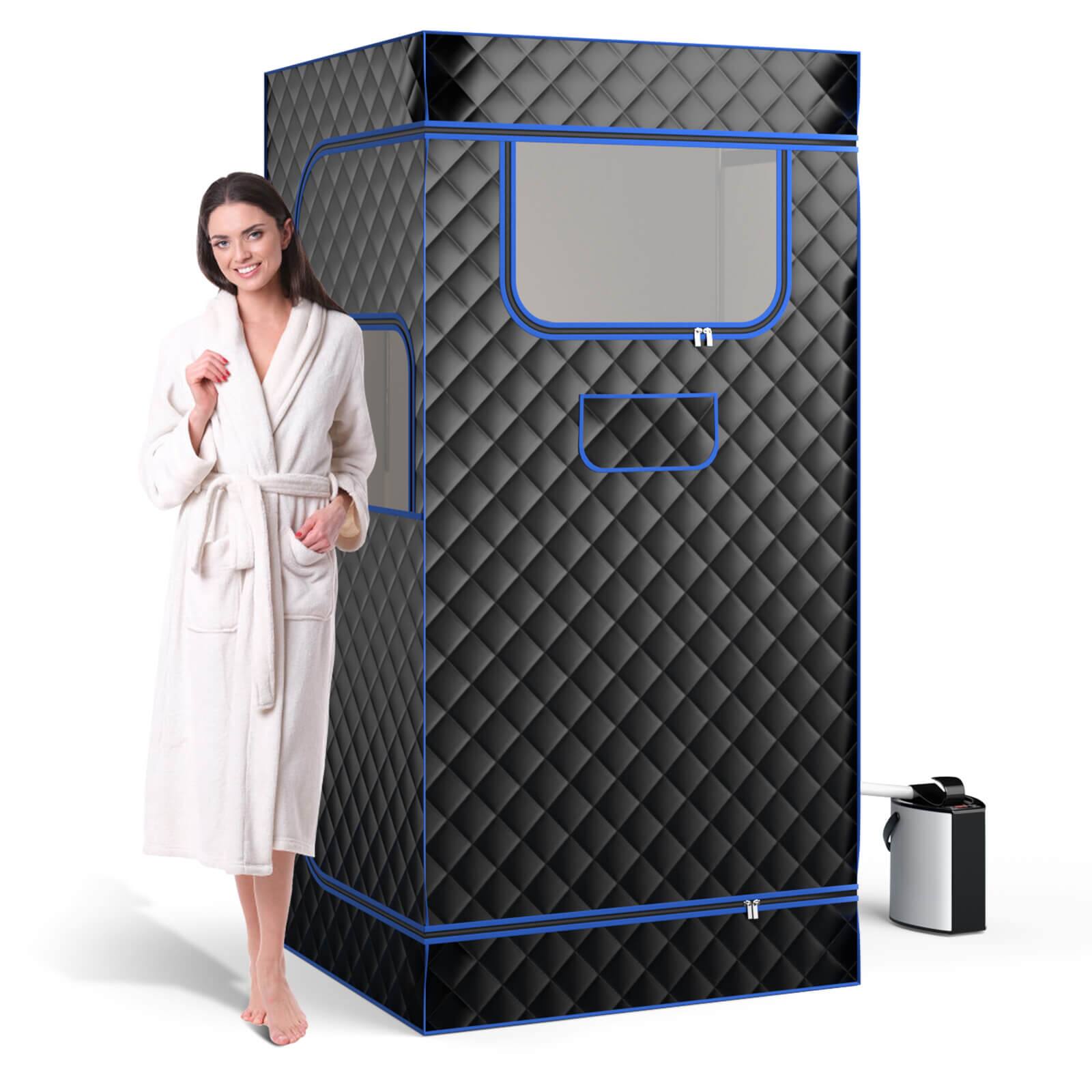 Front. Costway - Portable Steam Sauna for Home Full Body Sauna Box with 3L Steam Generator - Black.