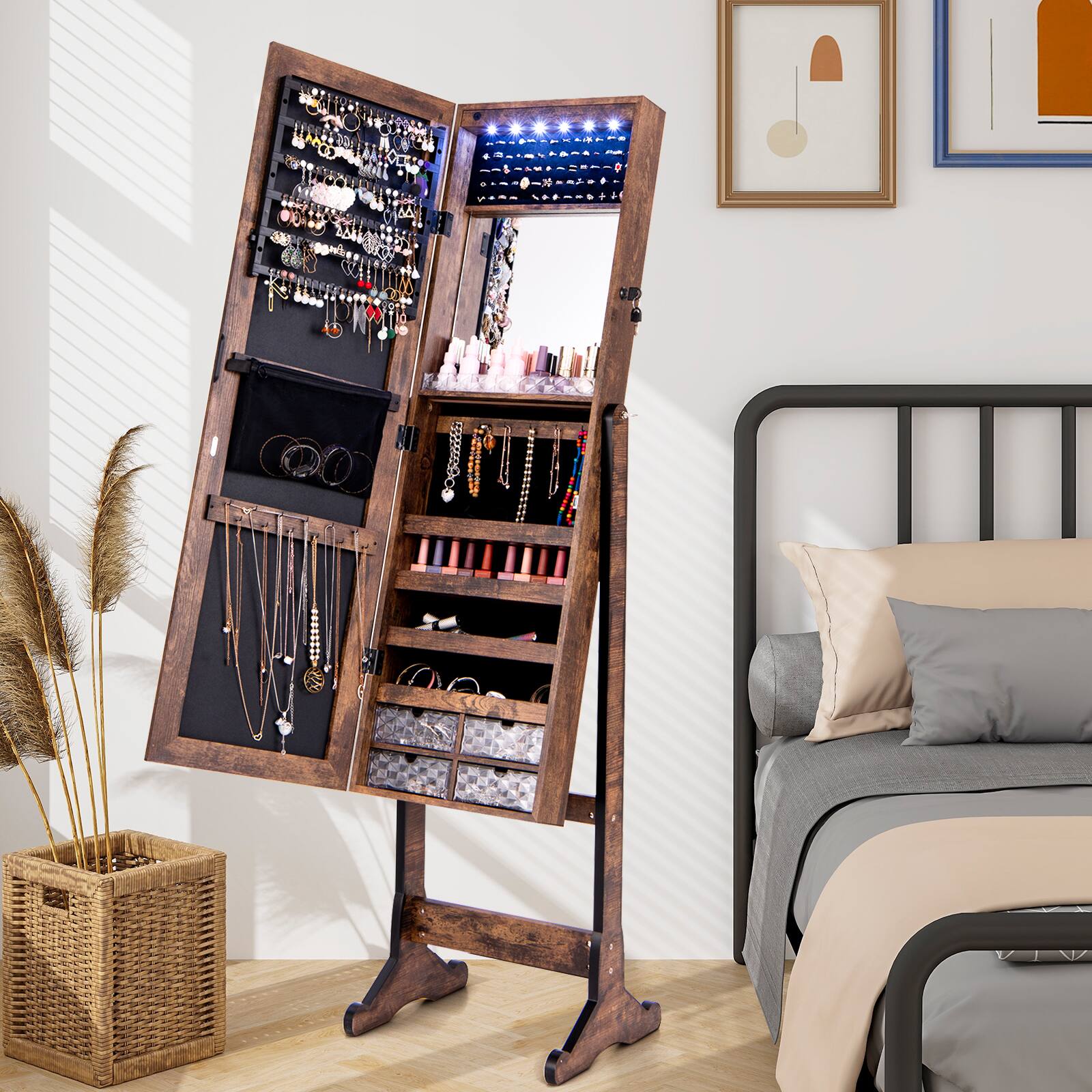 Alt View 8. Ecooso - Freestanding Full-Length Jewelry Armoire with LED Lights and Lockable Storage Cabinet.