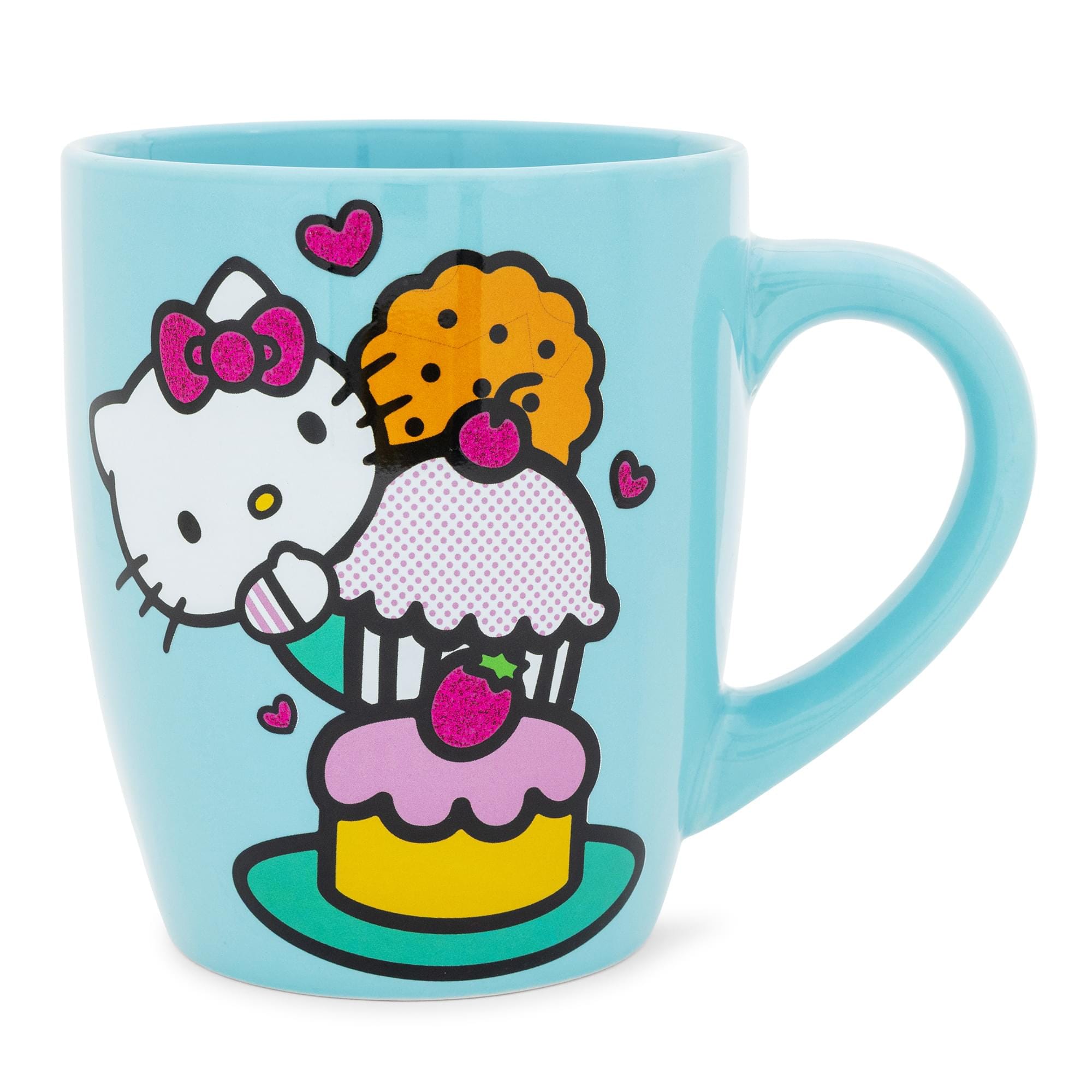 Silver Buffalo - Sanrio Hello Kitty Stacked Sweets Ceramic Glitter Latte Mug | Holds 25 Ounces - Blue