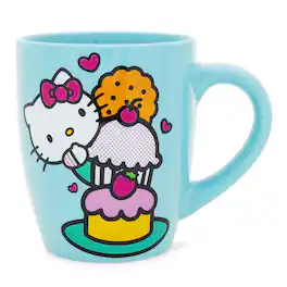 Silver Buffalo - Sanrio Hello Kitty Stacked Sweets Ceramic Glitter Latte Mug | Holds 25 Ounces - Blue