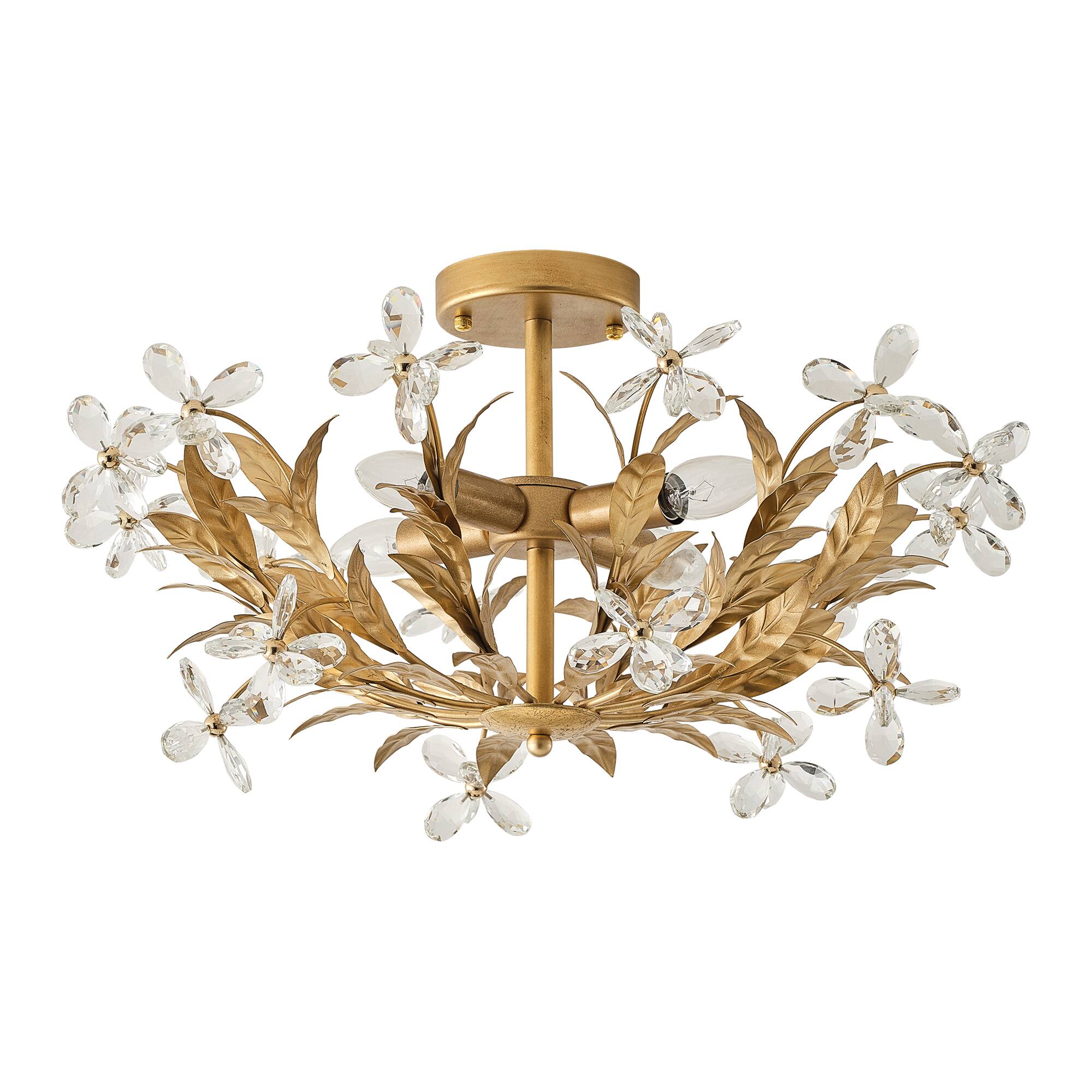 Alt View 1. Vaczon - 4-Light 23.6-Inch Dimmable Floral Crystal Semi-Flush Mount Ceiling Light for Bedroom, Hallway and Dining Room - Gold.