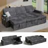 Dyonery - 101-in Sectional Sofa Bed with Reclining Backrest/USB Ports/Cup Holders, Tool Free Assembly, Plush Corduroy - Gray