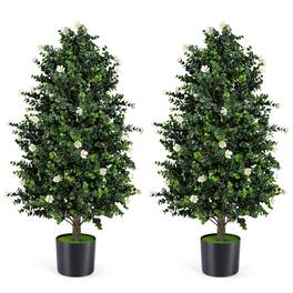 Boyel Living - 2 Pack Artificial Topiary Cone Tree Faux Potted Shrub Plant with 49 Flowers - White