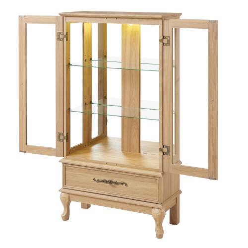 Alt View 6. LUCKY ONE - 25.98in Freestanding Lighted Curio Cabinet with Drawer and Adjustable Shelves for Wine Storage Sideboard - Light Oak.