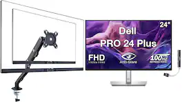 Dell - PRO 24 Plus 24" FHD IPS Monitor, Anti-Glare, Flicker Free, HDMI (P2425H) w/DKZ Hub & Ergoflexy Single Mount Arm - Black/Silver
