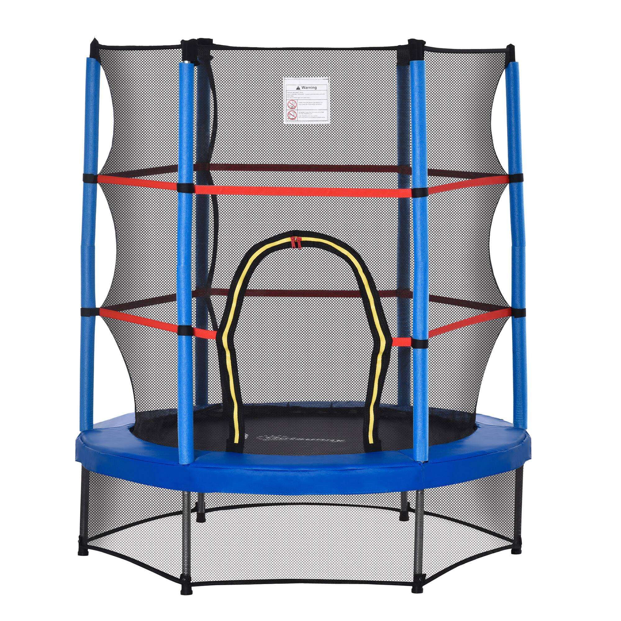 Front. Outsunny - 5FT Trampoline, 55" Mini Trampoline, Enclosure Net, Safety Pad, Steel Frame, Gift - Blue.