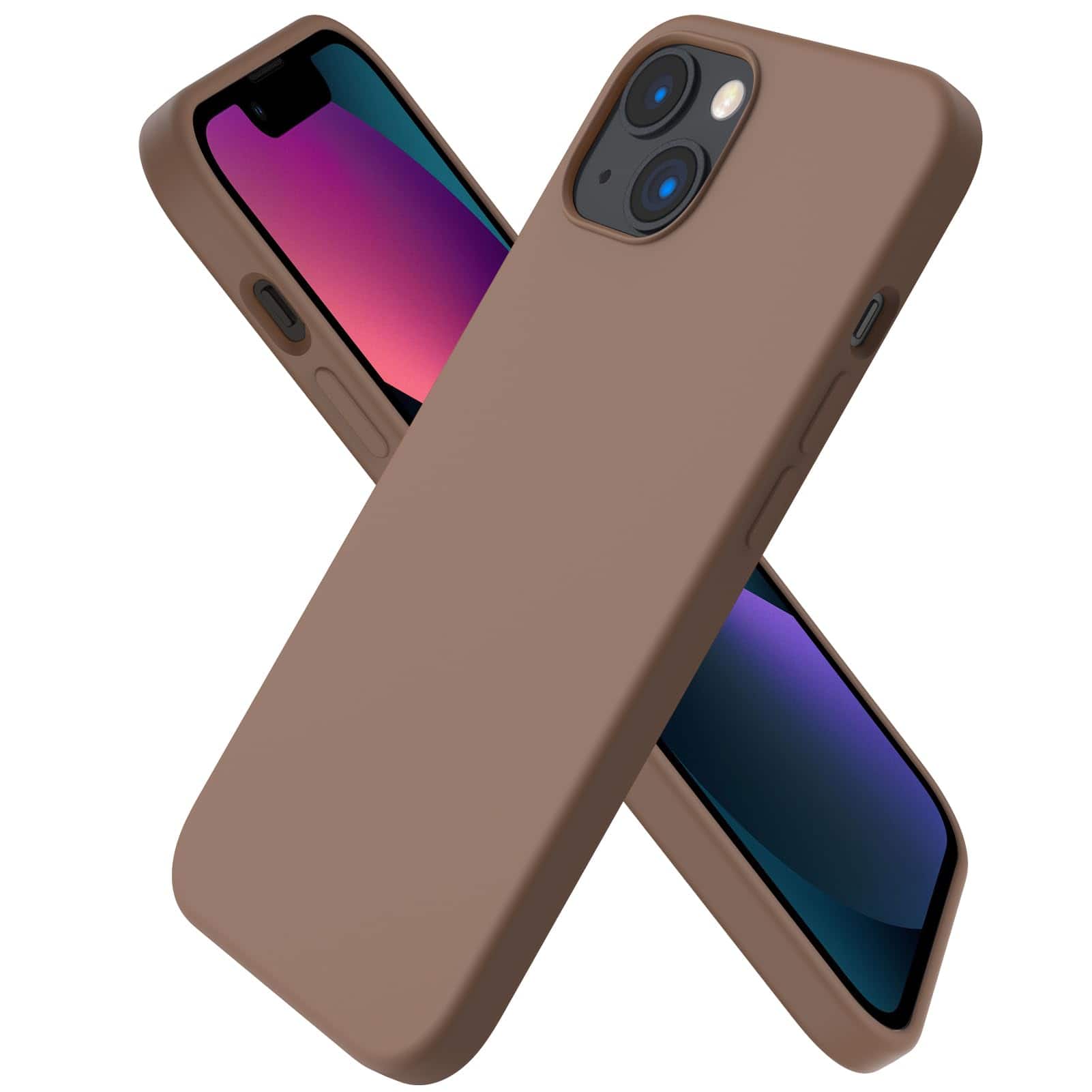 Front. Ornarto - ORNARTO Compatible with iPhone 13 Case 6.1", Slim Liquid Silicone 3 Layers Full Covered Cover-Light Brown - Light Brown.