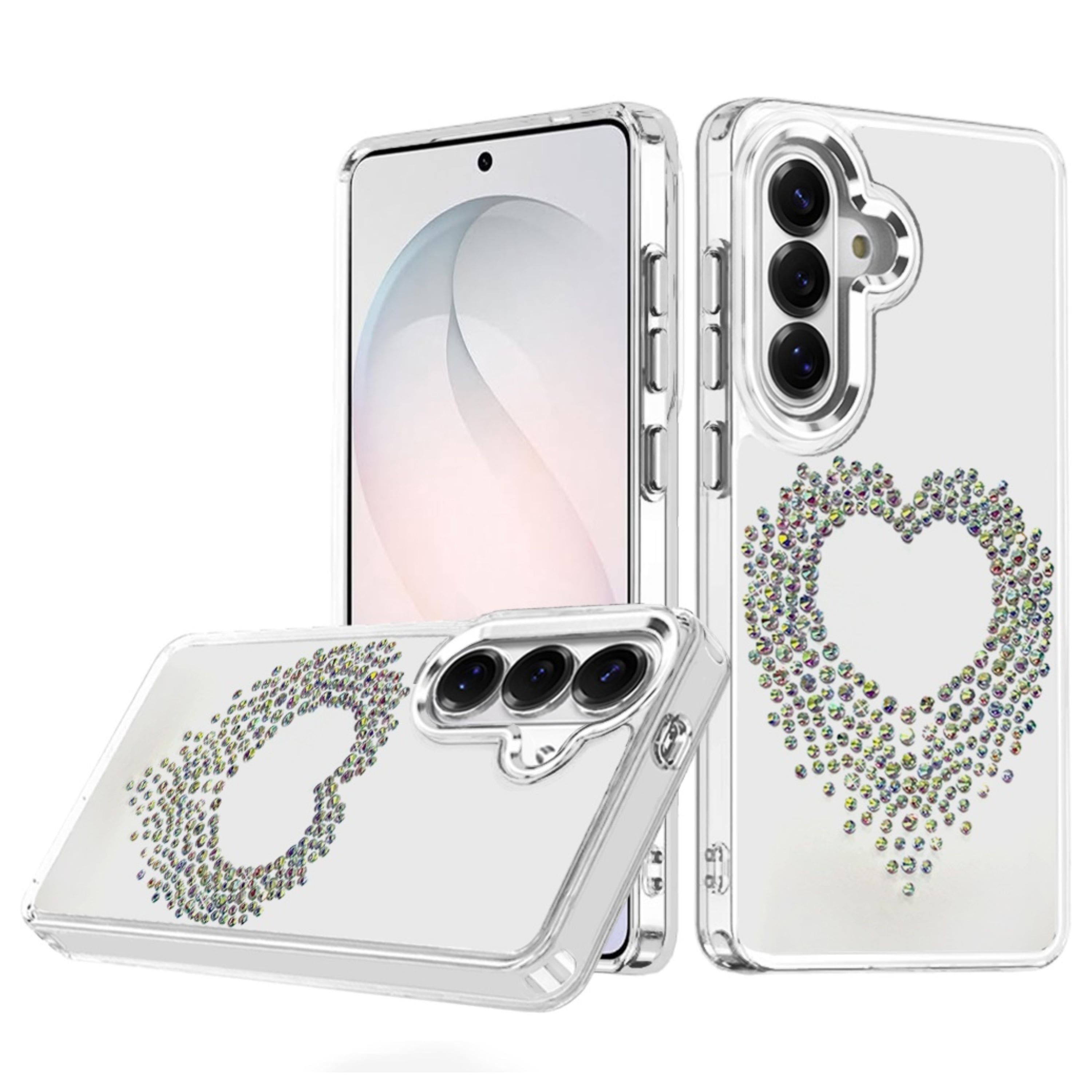 Kitcheniva - Heart Shaped Rhinestones On Clear Cover Plus Tempered Glass For Samsung S26 FE - Silver price history on PriceWatchPro