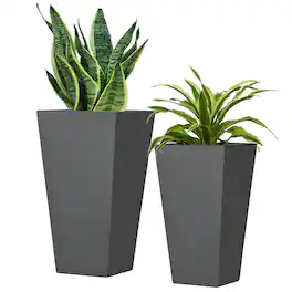 Outsunny - Outdoor Planter Set, Flower Pots with Drainage Holes, Durable & Stackable Plant Pot - Gray