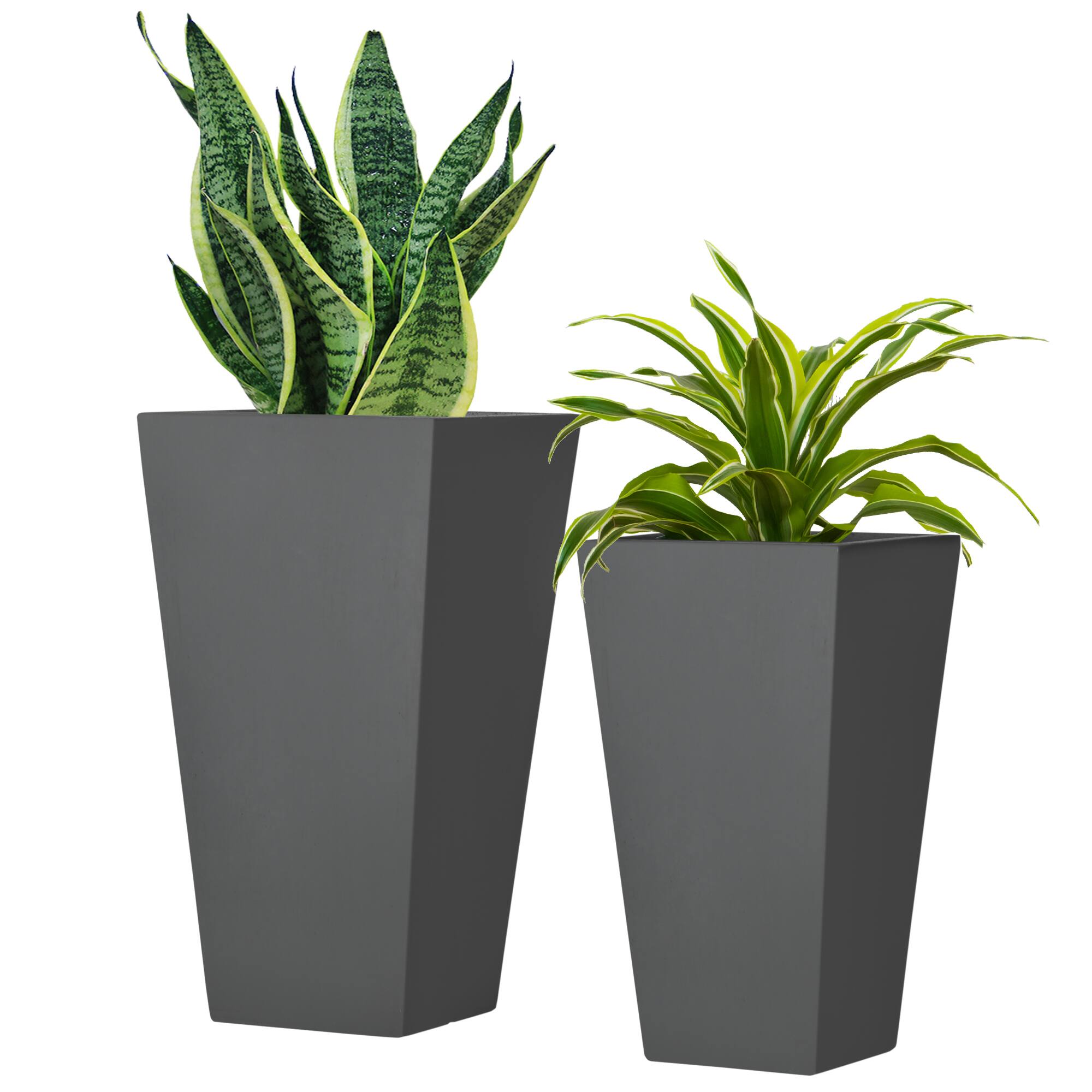 Front. Outsunny - Outdoor Planter Set, Flower Pots with Drainage Holes, Durable & Stackable Plant Pot - Gray.