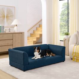 JUJABU - Comfortable Oversized Pet Sofa for Medium/Large Dogs with Backrest, Armrests & Soft Cushion - Blue