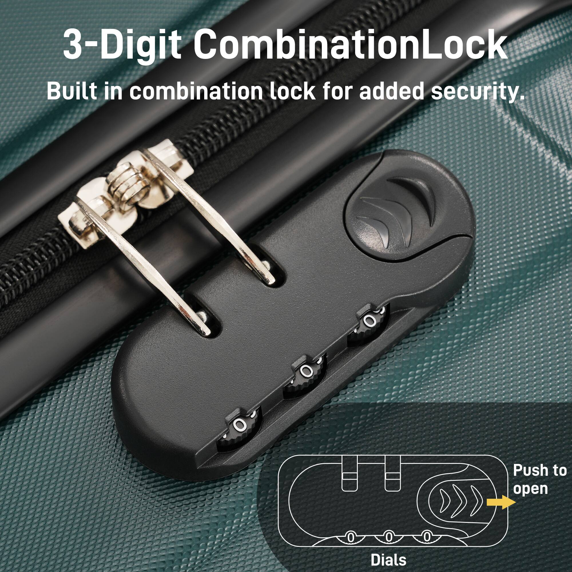 3-Digit Combination Lock

Built in combination lock for added security.

Push to open

Dials