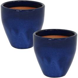 Sunnydaze - 10 in Resort Glazed Ceramic Planter - Set of 2 - Imperial Blue
