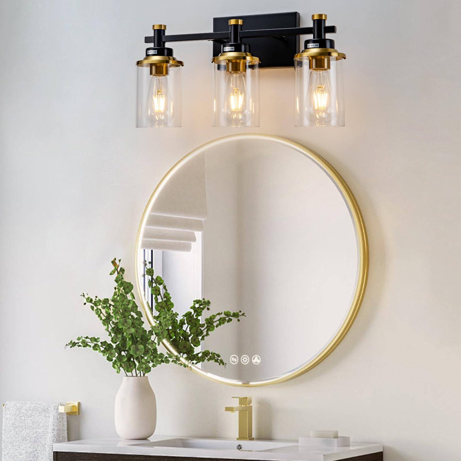 Left. Comfort Essence - Light Bathroom Fixtures And Brushed Vanity Fixture Over Mirror Modern Wall Sconces Lighting Lamp For Bedroo - Gold 3-Light.