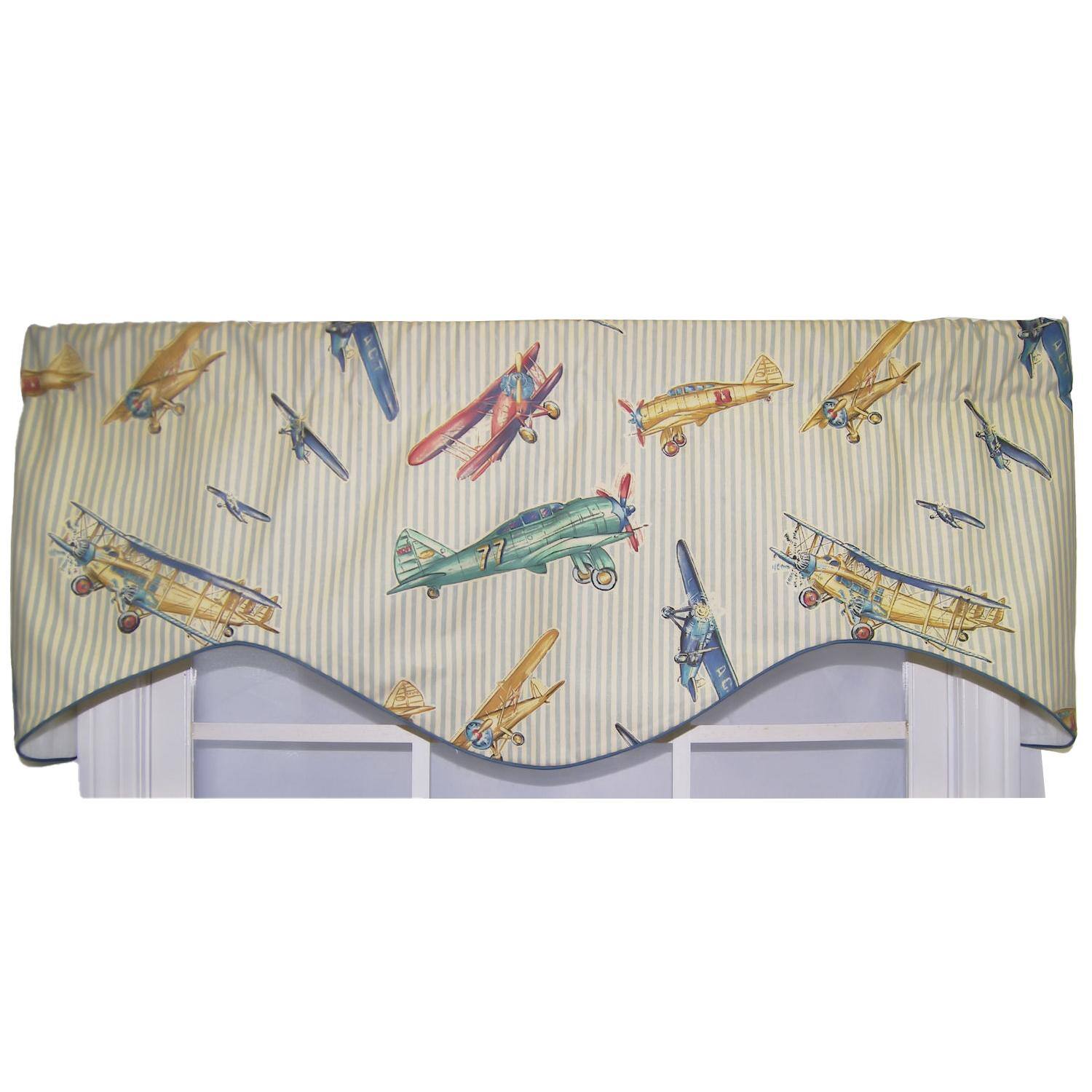 RLF Home - Air Show Cornice 100% Cotton with Fully Lined 3" Rod Pocket Valnance for Windows 50" x 17" - Antique