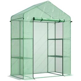 Outsunny - 5' x 2.5' x 6.5' Mini Walk-in Greenhouse Kit, Portable Green House with 3 Tier Shelves, Roll-Up Door