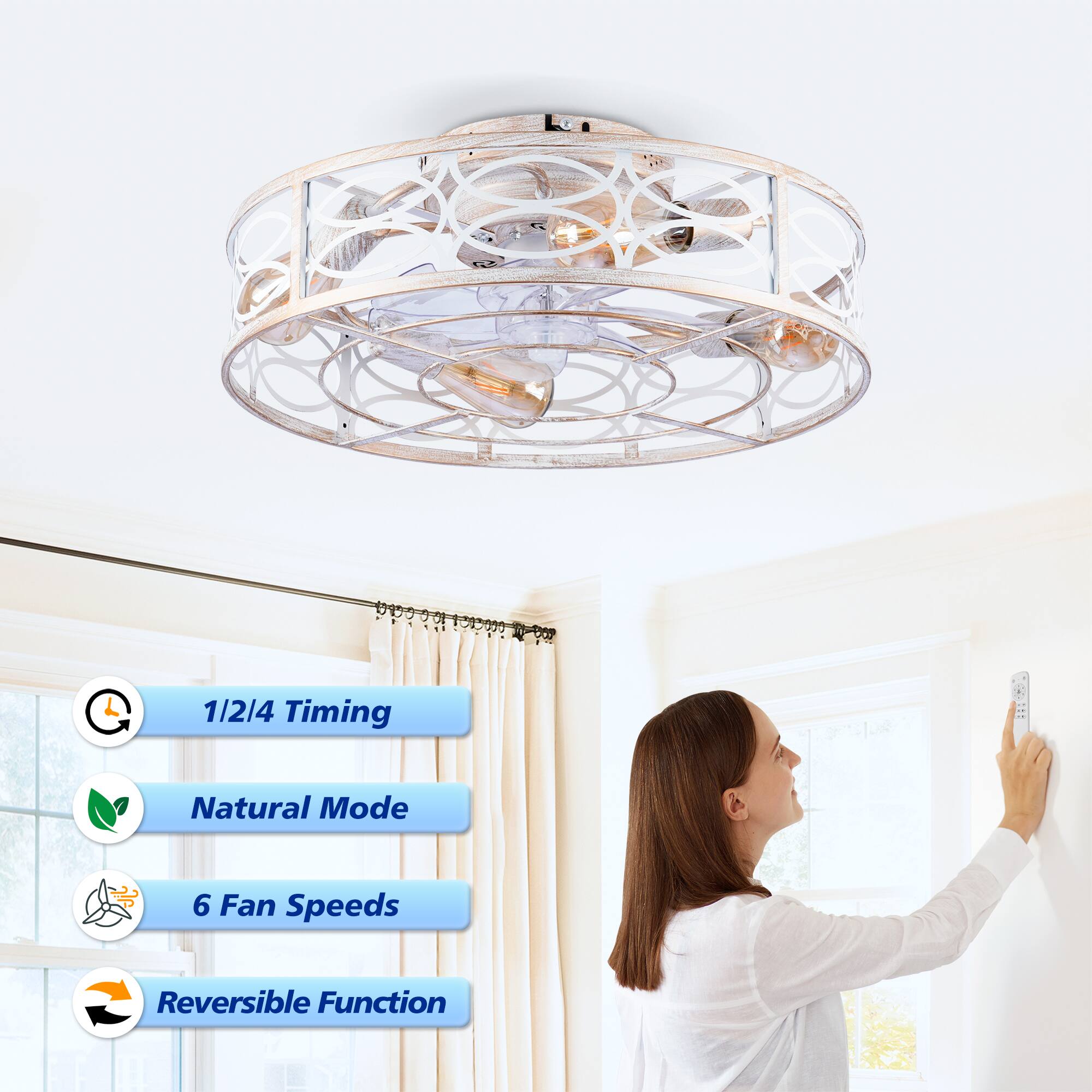 1/2/4 Timing  
Natural Mode  
6 Fan Speeds  
Reversible Function