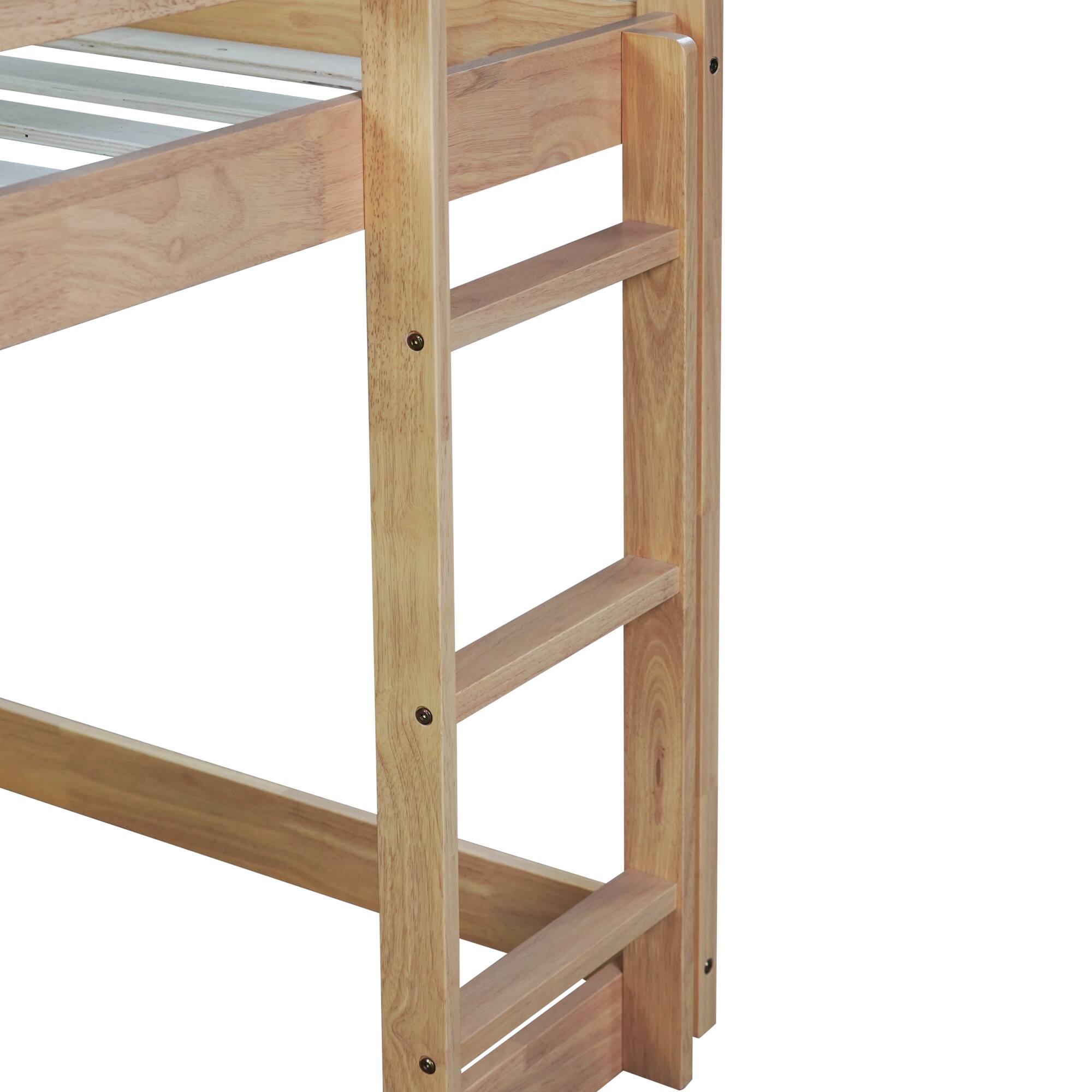 Left. GOODSILO - House-Shaped Twin Over Twin Rubber Wood Bunk Bed with Ladder and Guardrails for Kids - White+Oak.