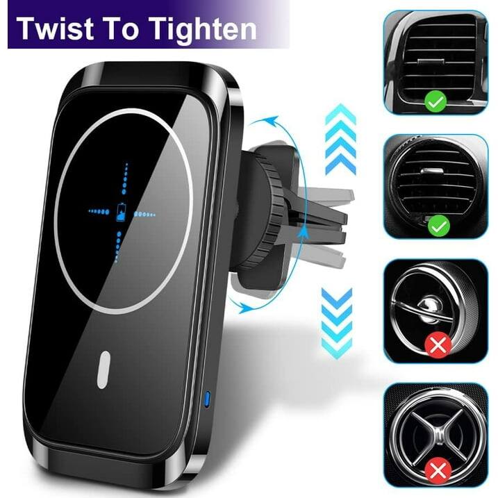Twist To Tighten

- Air vent (check mark)
- Air vent (check mark)
- Steering wheel (cross mark)
- Steering wheel (cross mark)