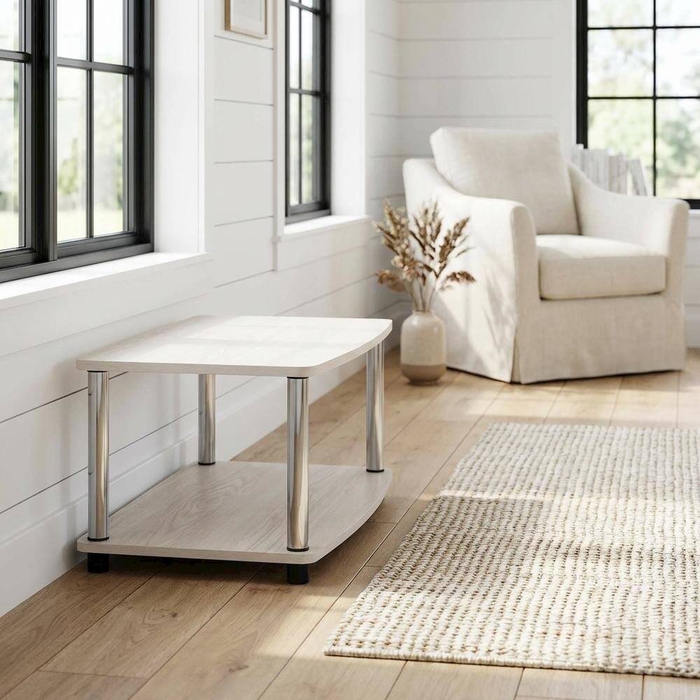 Alt View 1. FurniFact - White Oak, Chrome TV Stand, Elevated 2-Tier Design, Wooden Construction - White.