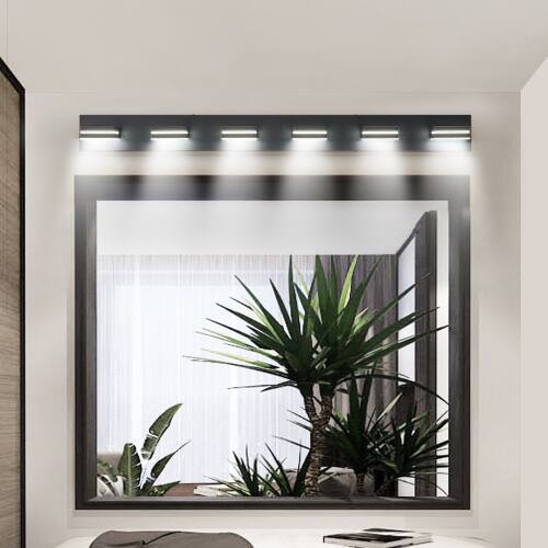 Front. LUCKY ONE - 6-Light LED Vanity Light, Wall Mount Sconce for Bathroom Mirror, Sleek Minimalist Design - Black.