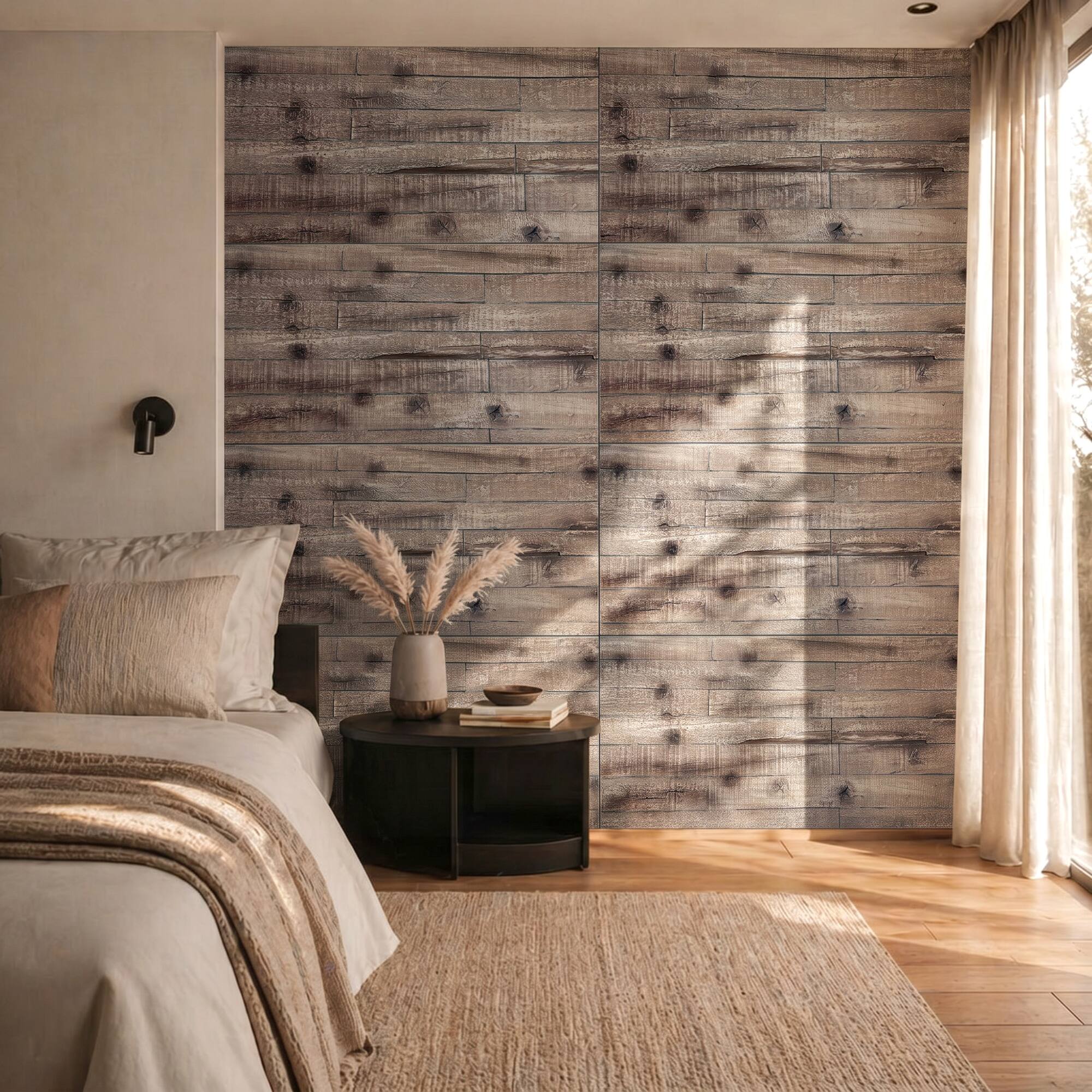 Alt View 1. Homcom - 3D Faux Wood Wall Panels, Lightweight Polyurethane Panels for Interior and Exterior Accent Walls - Gray Wood Grain.