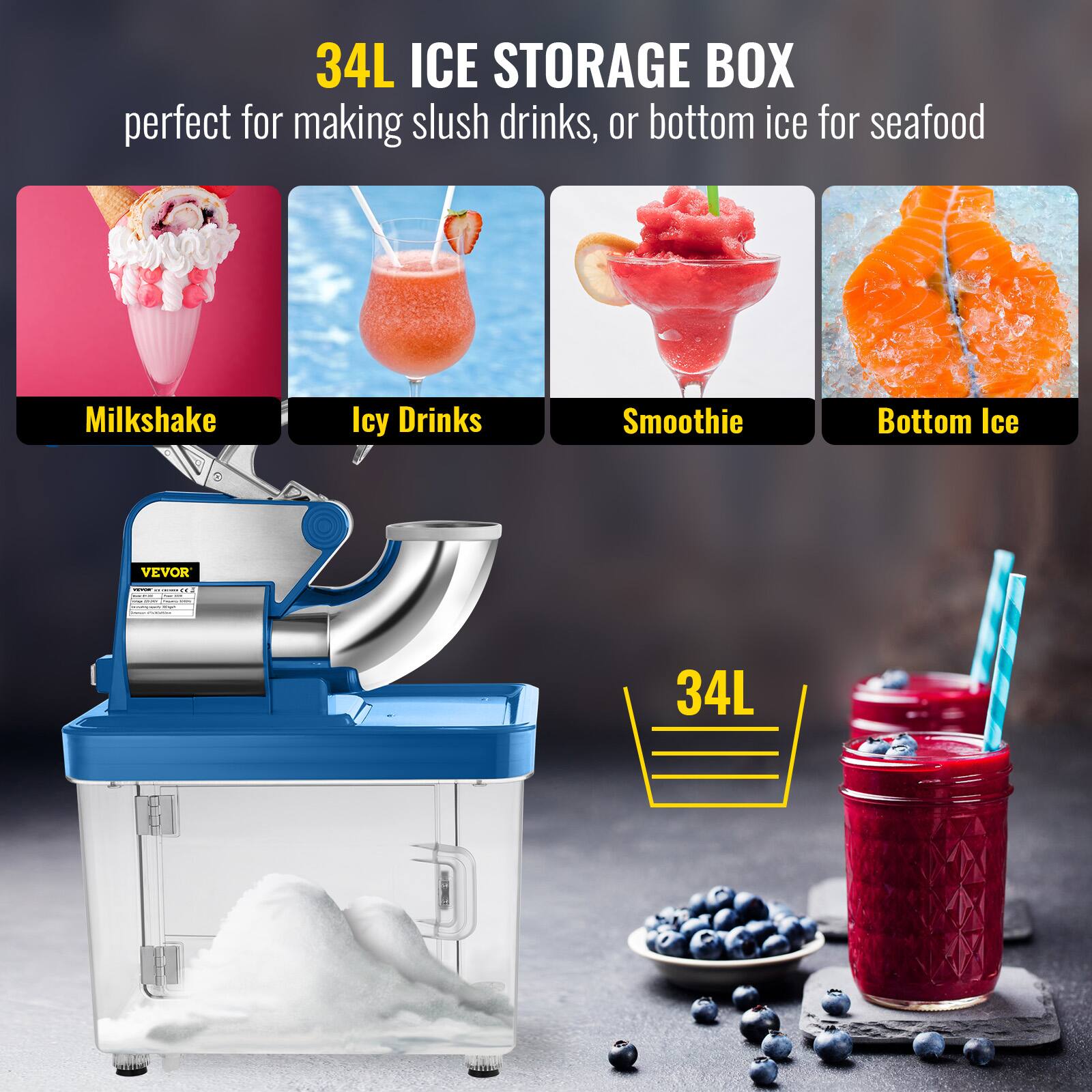 34L ICE STORAGE BOX perfect for making slush drinks, or bottom ice for seafood

C Milkshake
Icy Drinks
Smoothie
Bottom Ice
VEVOR
34L