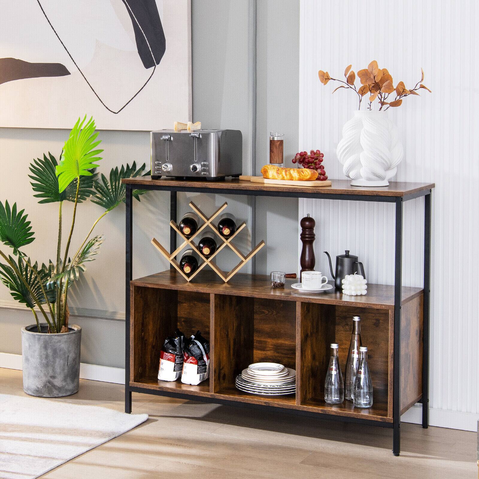 Angle. SlickBlue - Modern Sideboard Buffet with 3 Compartments for Kitchen Storage - Rustic Brown.