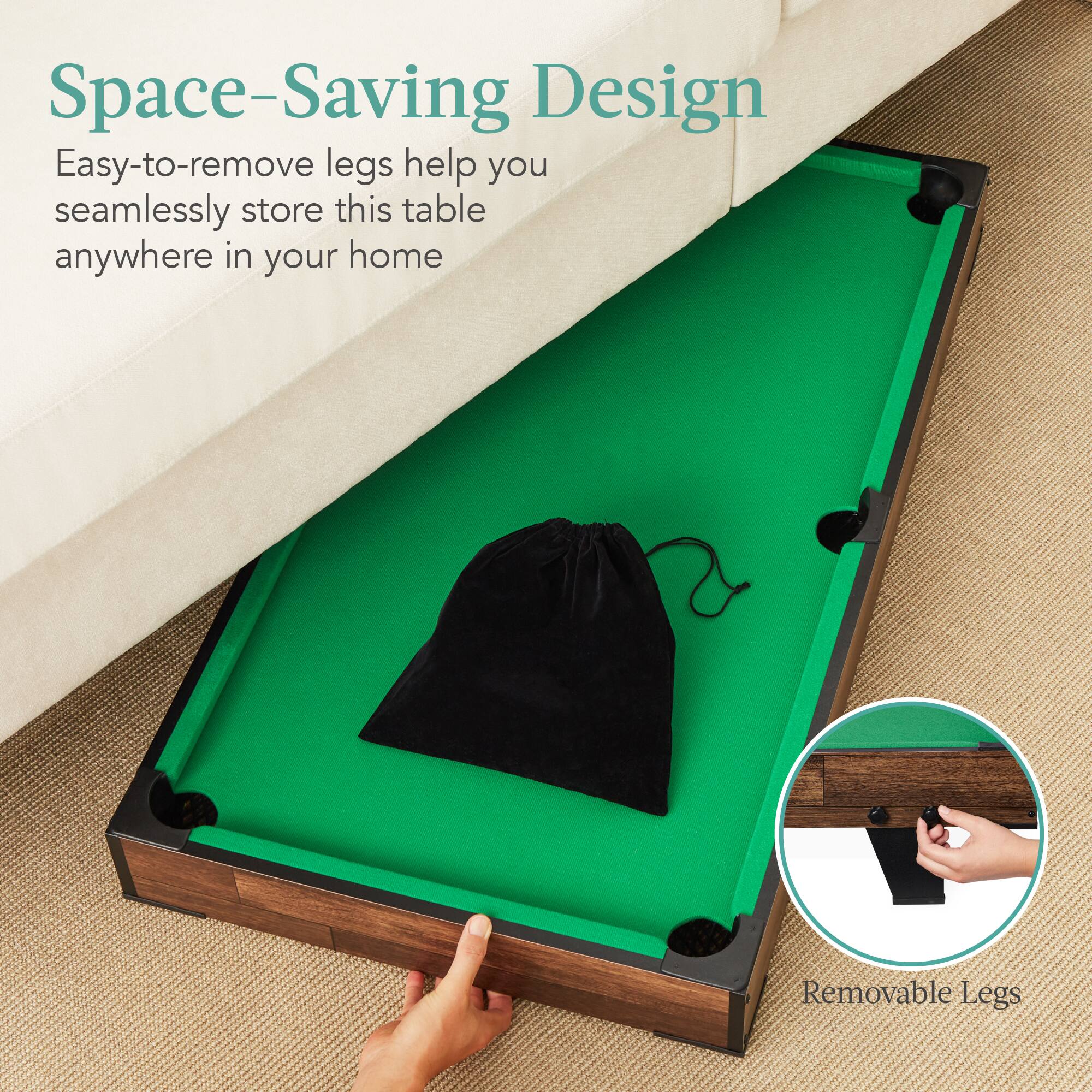 Space-Saving Design

Easy-to-remove legs help you seamlessly store this table anywhere in your home

Removable Legs