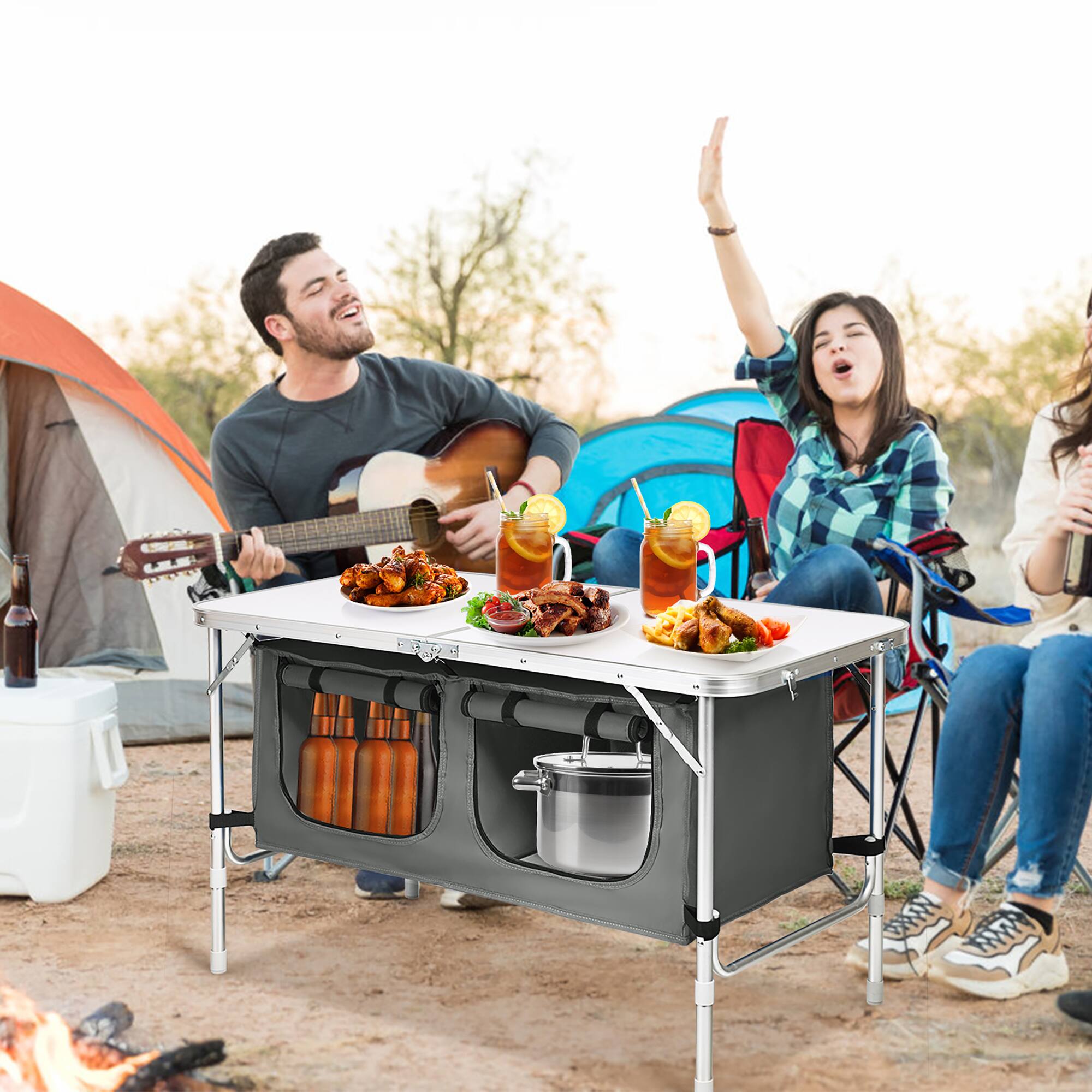 Left. Costway - Adjustable Camping Table Aluminum w/ Storage Organizer Grey - White + Grey.