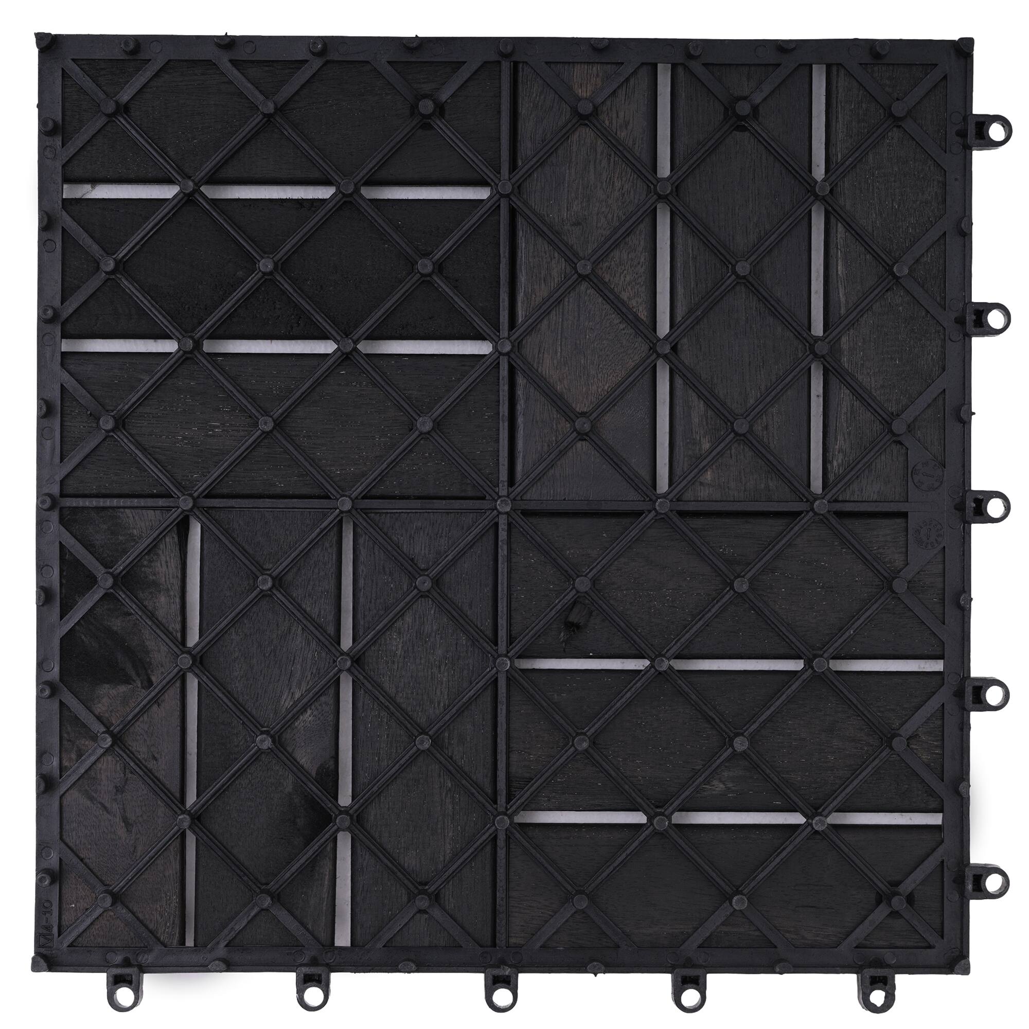 Alt View 8. Bliss Hammocks - Bliss Outdoors Hardwood 12-Slat Interlock Wood Deck Tiles, Aged Black, Set of 30 - Aged Black Wood.