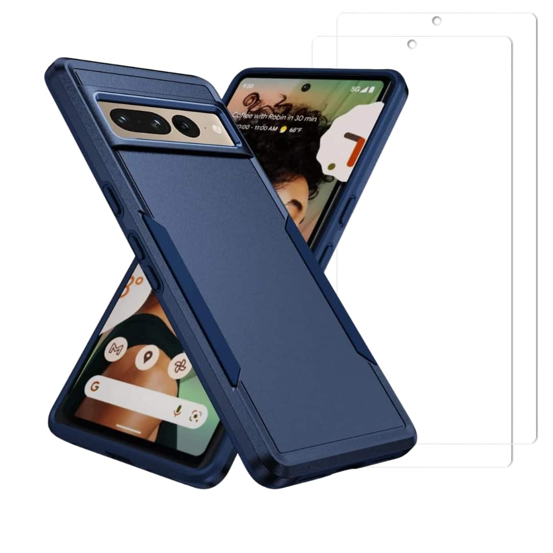 Entronix - Pixel 7 Pro Bundle: Soft-Touch Dual-Layer Case with 2 Clear Screen Protectors - Blue