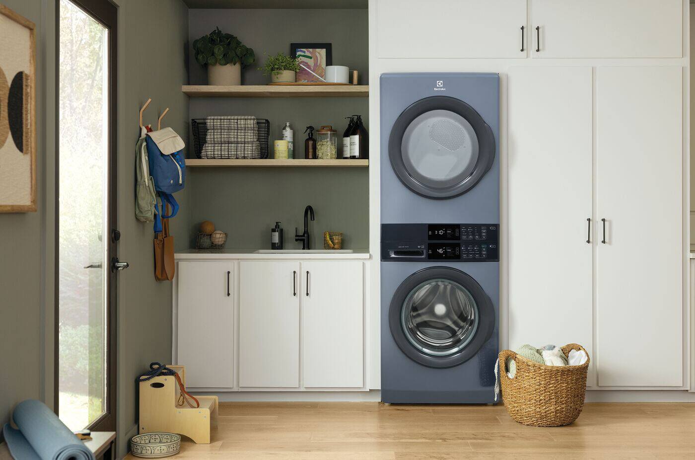 Alt View 3. Electrolux - Laundry Tower Single Unit Front Load 4.4 Cu. Ft. Washer & 8 Cu. Ft. Electric Dryer with LuxCare Wash System - Denim Blue.