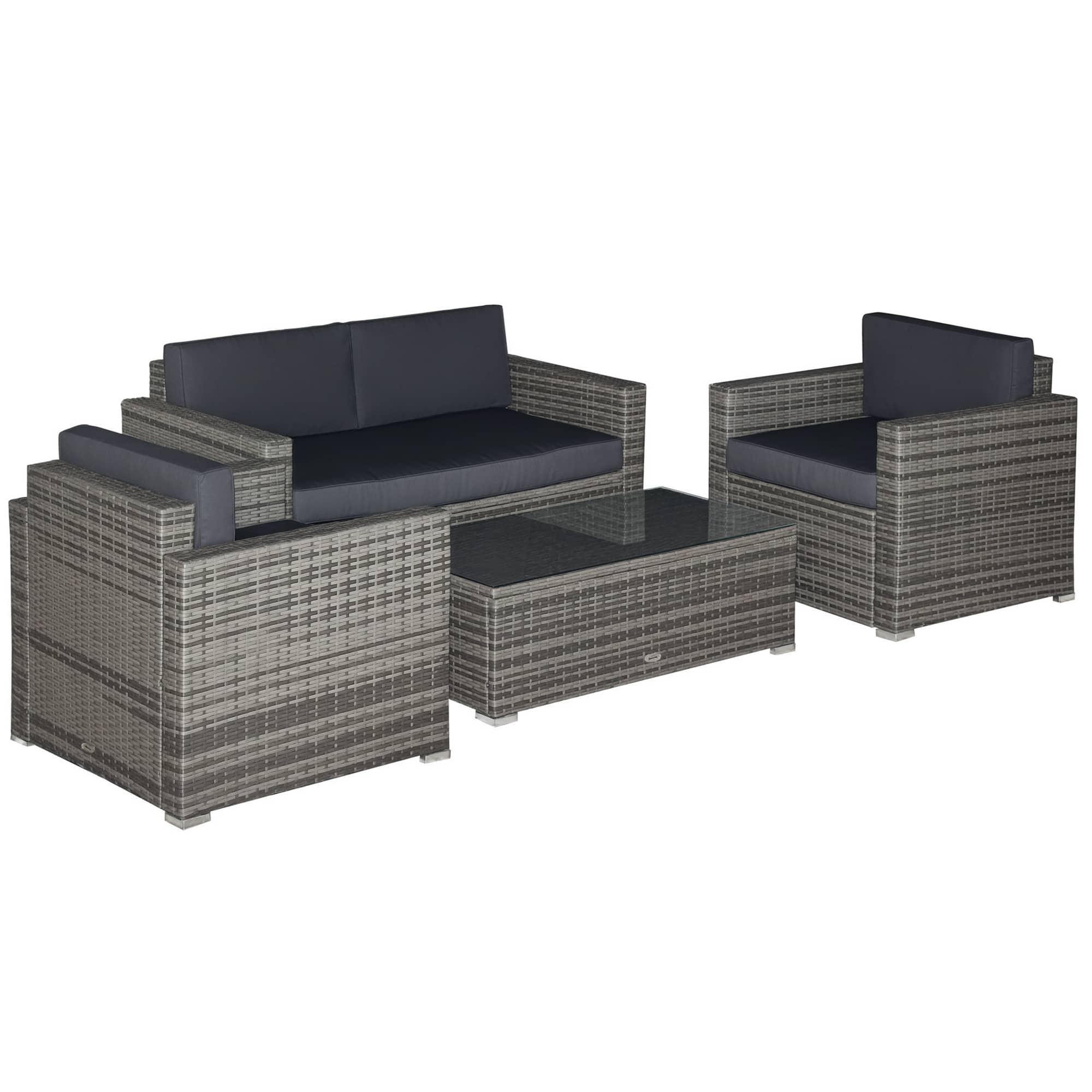 Outsunny - 4-Piece Rattan Furniture Set, Chairs, Loveseat, and Table - Black