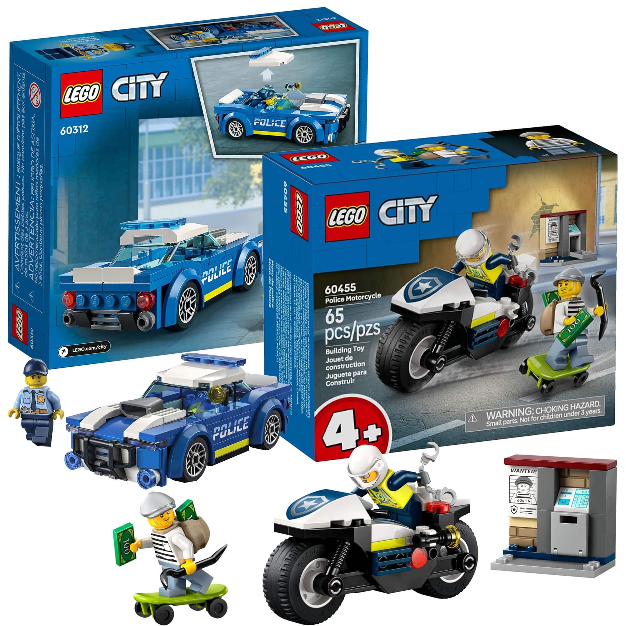 LEGO - City Police Car and Motorcycle Chase Building Toy with with Officers and Crook Minifigures, Gift Idea