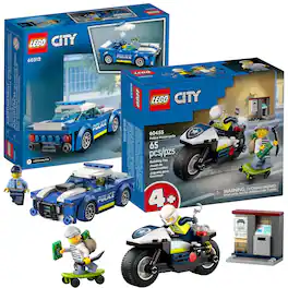 LEGO - City Police Car and Motorcycle Chase Building Toy with with Officers and Crook Minifigures, Gift Idea