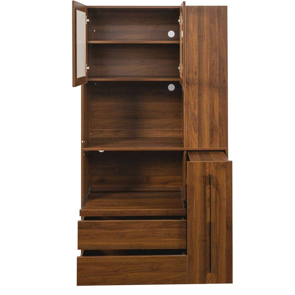 Alt View 4. Kadyn - 71-Inch Tall Freestanding Kitchen Pantry with Pull-Out Shelf - Walnut - Brown.