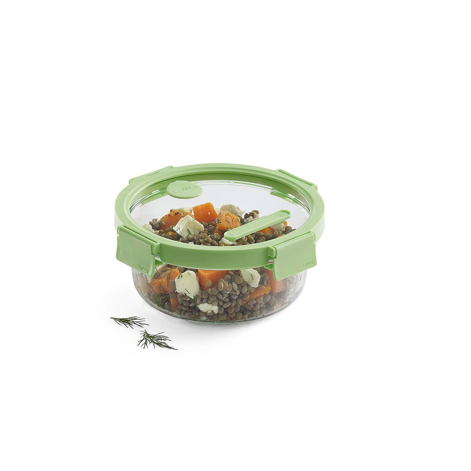 Alt View 1. Lekue - 100% Airtight Round Glass Food Storage Container, 32 oz - Green.