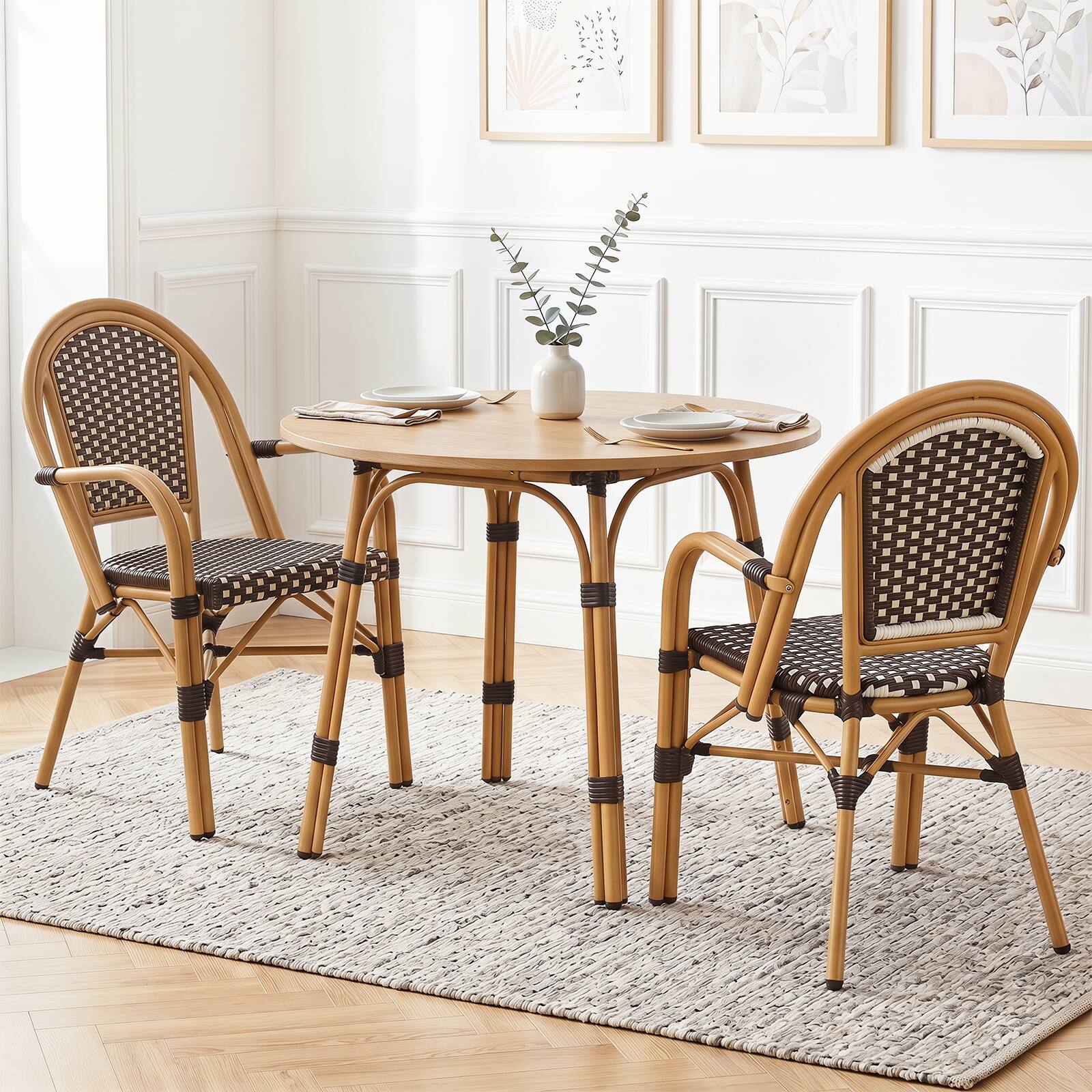 Alt View 5. Gymax - Gymax Outdoor French Bistro Chairs Set of 4 w/ Armrests Galvanized Metal Frame - Brown.