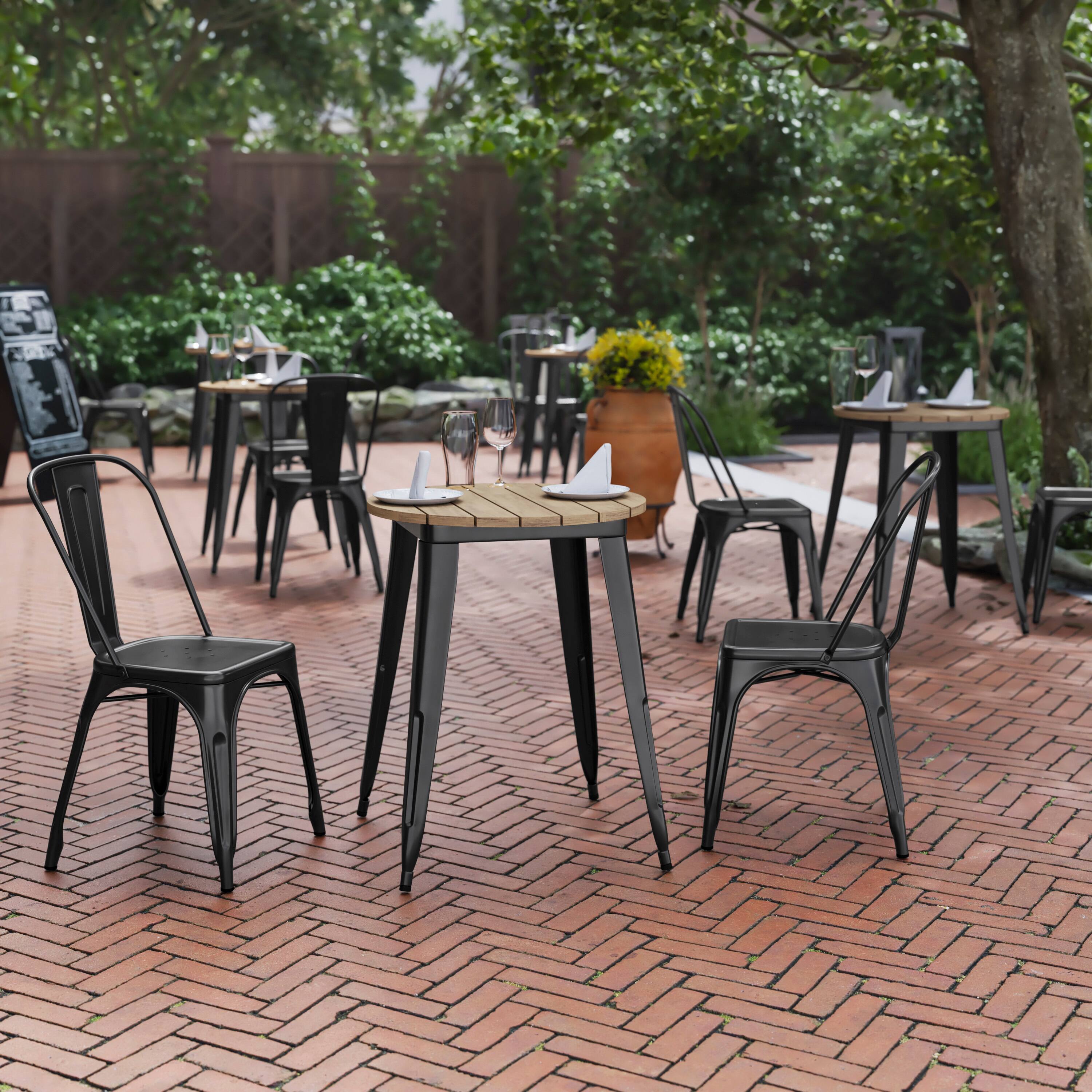 Alt View 1. Flash Furniture - Declan Commercial Grade Indoor/Outdoor Dining Table, 23.75" Round All Weather Brown Poly Resin Top with Black Steel Base - Black.