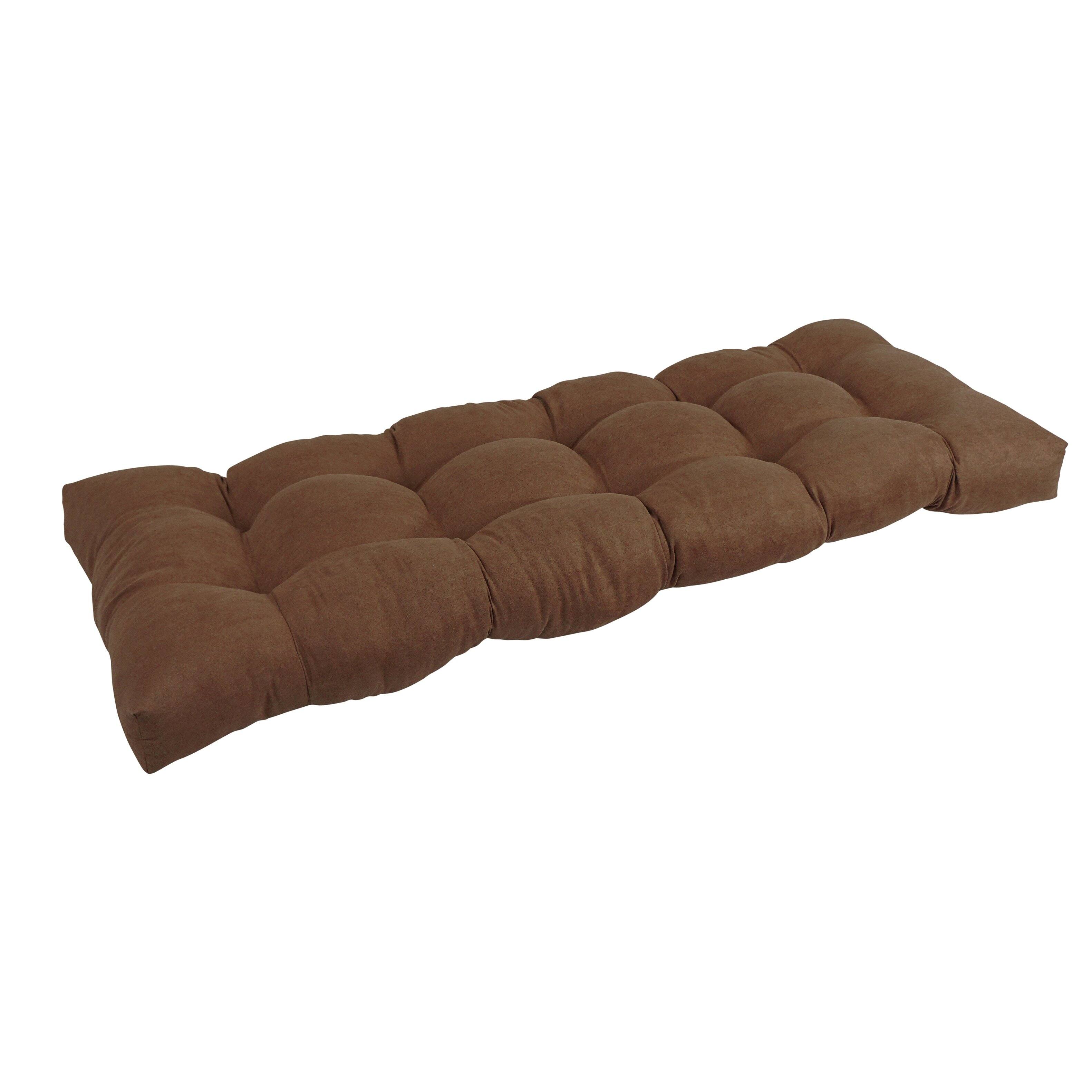 Front. Blazing Needles - 51-inch by 19-inch Tufted Solid Microsuede Bench Cushion - Brown.