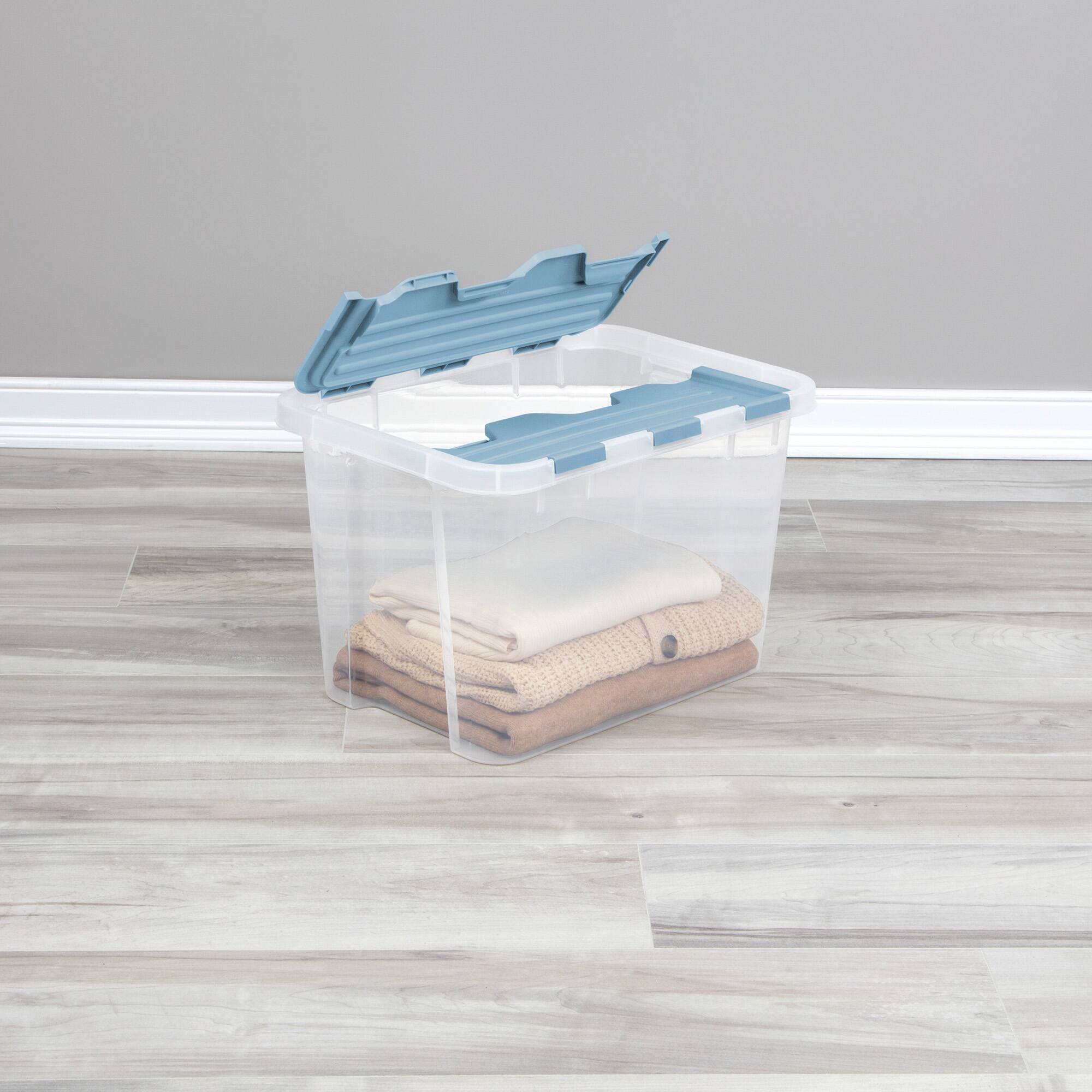 Alt View 2. Sterilite - Sterilite 30 Qt Hinged Lid Storage Box, Plastic Container, Washed Blue, 12 Pack.
