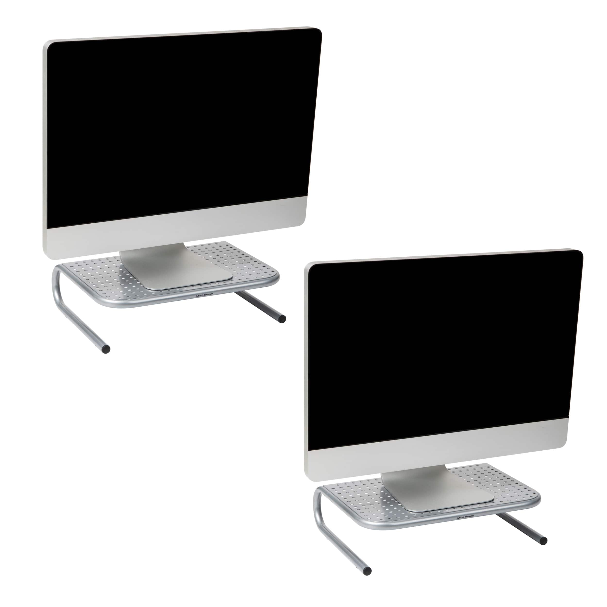 Front. Mind Reader - Monitor Stand, Ventilated Laptop Riser, Desktop Organizer, Metal, 14.5"L x 11.25"W x 4.25"H, Set of 2 - Silver.
