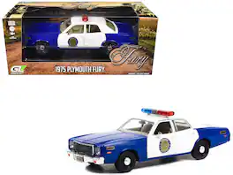 1975 Plymouth Fury "Osage County Sheriff" Blue and White 1/24 Diecast Model Car by Greenlight