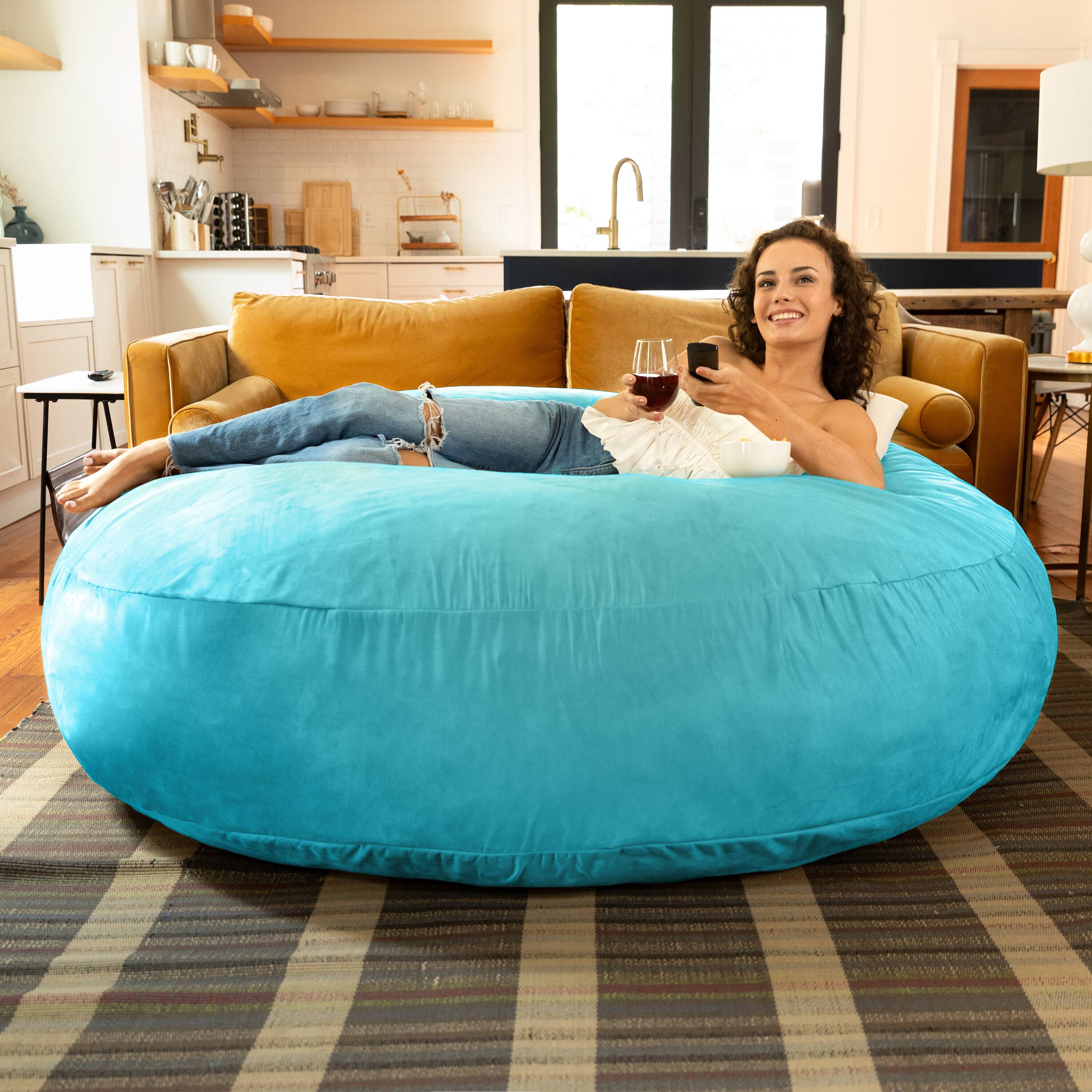 Left. Jaxx - Jaxx 6 Foot Cocoon - 2-in-1 Convertible Bean Bag Bed & Large Bean Bag Chair for Adults, Microsuede Teal - Microsuede Teal.