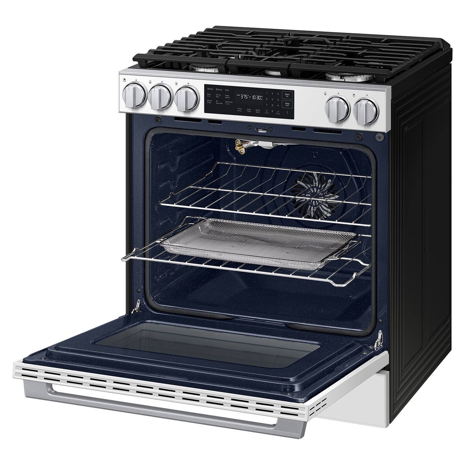 Alt View 24. Samsung - 6.0 cu. ft. Bespoke Smart Slide-In Gas Range with No Preheat Air Fry Max and True Convection - White Glass.