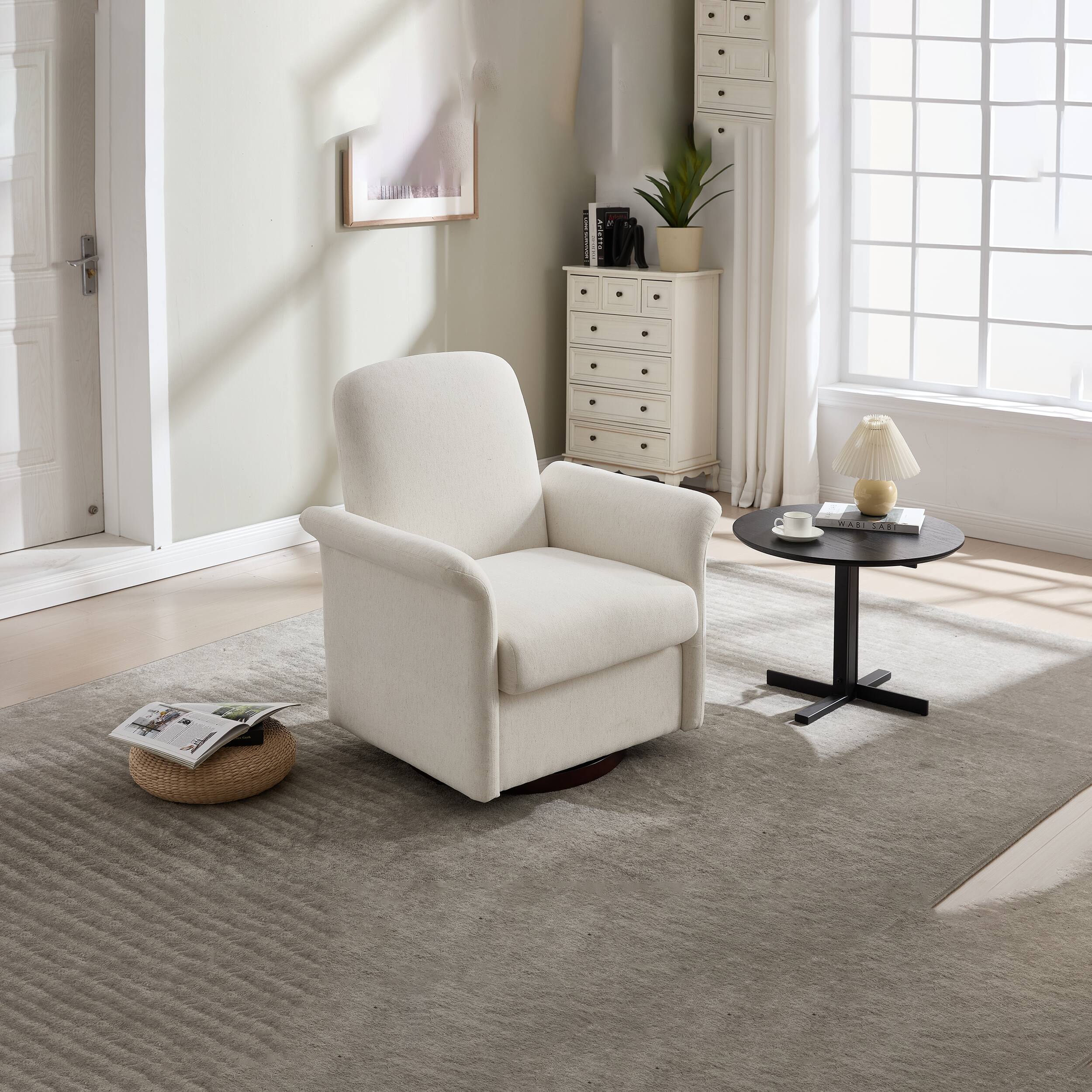 Alt View 1. Lirago - 33" Wide Cream Swivel Accent Chair for Bedroom Office Reading - Cream.