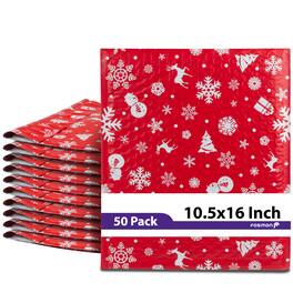 Fosmon - 10.5 x 16 - 50 Pack #5 Christmas Holiday Poly Bubble Mailer Gift Wrap, Padded Shipping Envelopes, 10.5 x 15" Usable Size - Multi
